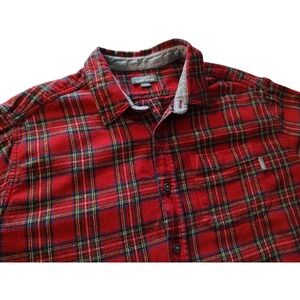 Eddie Bauer Plaid Flannel Shirt Button Down Red‎ Cotton Long Sleeve Mens XXL SEE